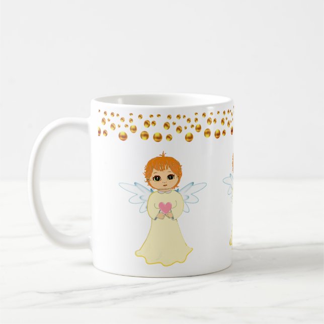 Caneca De Café Confete de Anjo e Pontos Dourados (Esquerda)