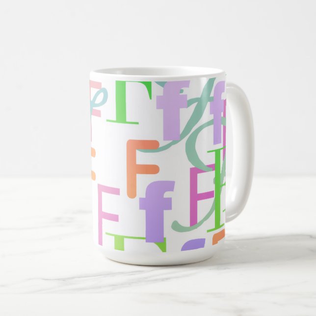Caneca De Café Confete de Letras "F" (Frente Esquerda)