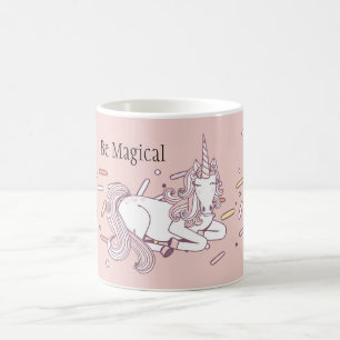 Caneca De Café Confete de Unicórnio Mágico Rosa