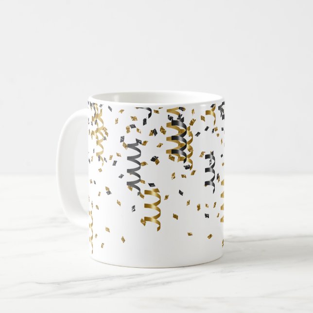 Caneca De Café Confete Preto Dourado (Frente Esquerda)