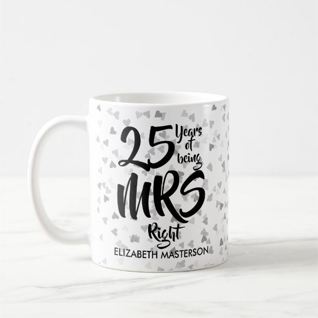 Caneca De Café Confetes de prata dos corações do 25o aniversário (Esquerda)