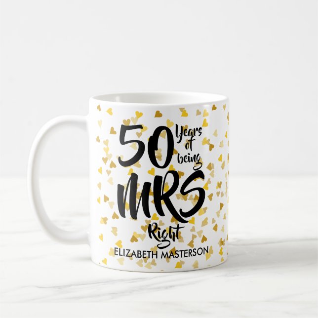 Caneca De Café Confetes Dourados dos corações do 50th aniversário (Esquerda)