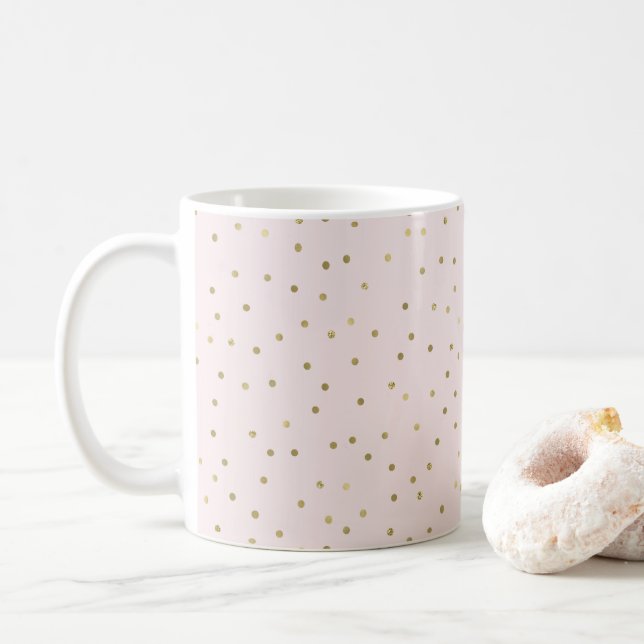 Caneca De Café Confetti de faísca Dourada, rosa-pincelado (Com Donut)