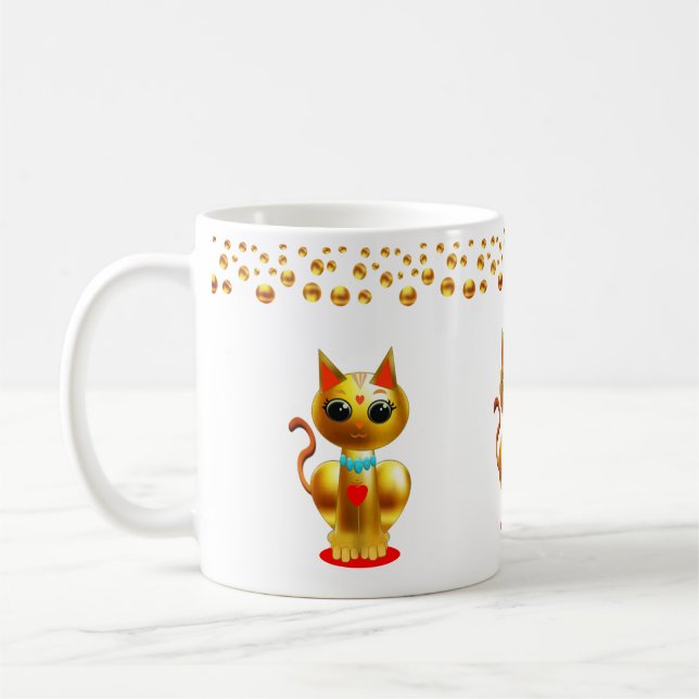Caneca De Café Confetti de Pontos Dourados e Gatos (Esquerda)