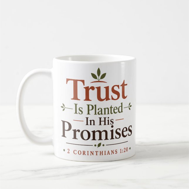 Caneca De Café Confiança É Plantada Em Suas Promessas Citação Bíb (Esquerda)