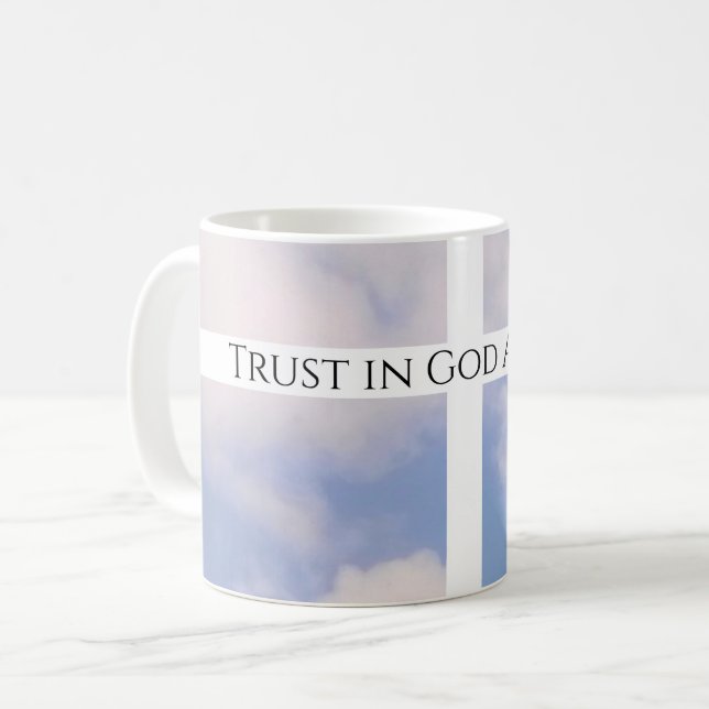 Caneca De Café Confiança em Deus Cruz Branca e Páscoa Azul (Frente Esquerda)