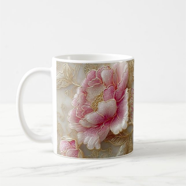 Caneca De Café Conjunto de Bandeja de Madeira com Floral Elegante (Esquerda)
