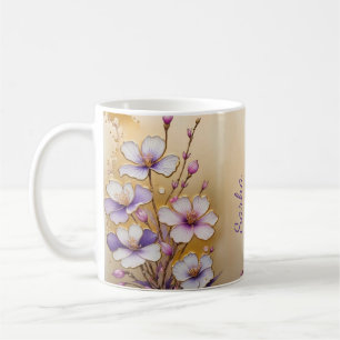 Caneca De Café Conjunto de Bandeja de Madeira com Floral Elegante
