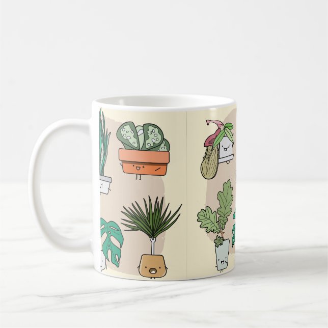 Caneca De Café Conjunto de lindas plantas caseiras em potes. botâ (Esquerda)