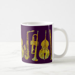 Caneca De Café Conjunto do jazz no ouro