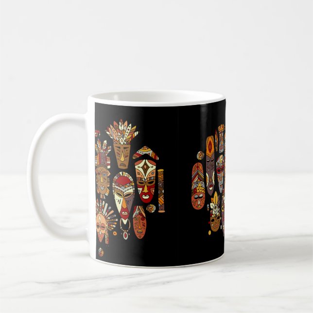 Caneca De Café Conjunto étnico de máscara tribal, esboço (Esquerda)