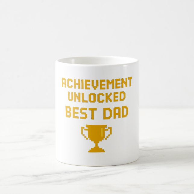 Caneca De Café Conquista Desbloqueada Melhor Pai Pixel Troféu (Centro)