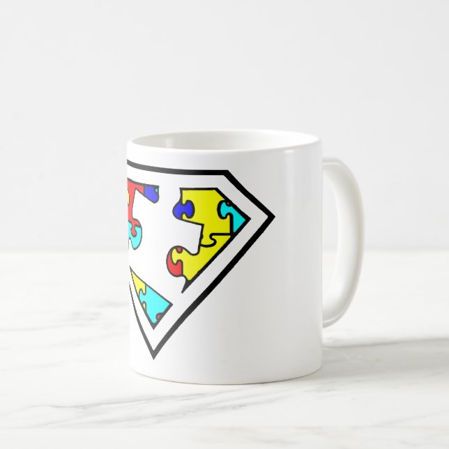 Caneca De Café Consciência do Autismo de Super Energia do quebra- (Frente Esquerda)