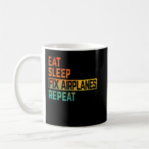 Caneca De Café Conserta Mecânico de Avião Come Dormir Repete Aqua