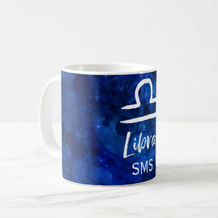 Caneca De Café Constelação do Zodíaco de Libra Galáxia Azul Monog