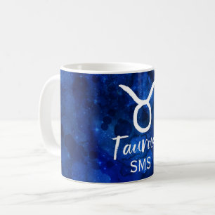 Caneca De Café Constelação do Zodíaco Touro Galáxia Azul Monogram