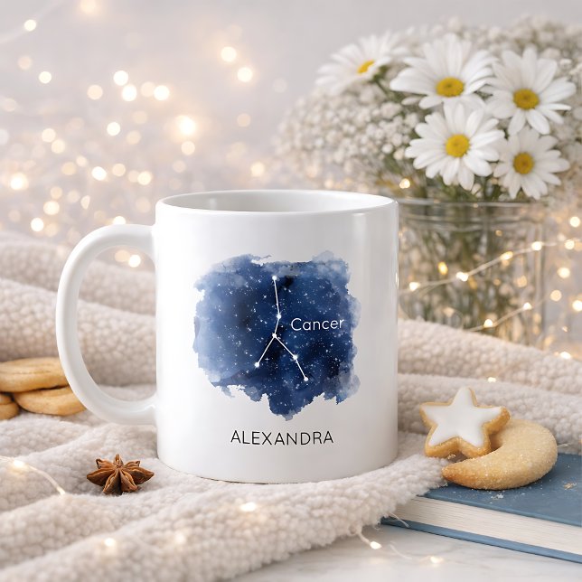 Caneca De Café Constelação Noturna Estrelada de Câncer com Nome P (Criador carregado)