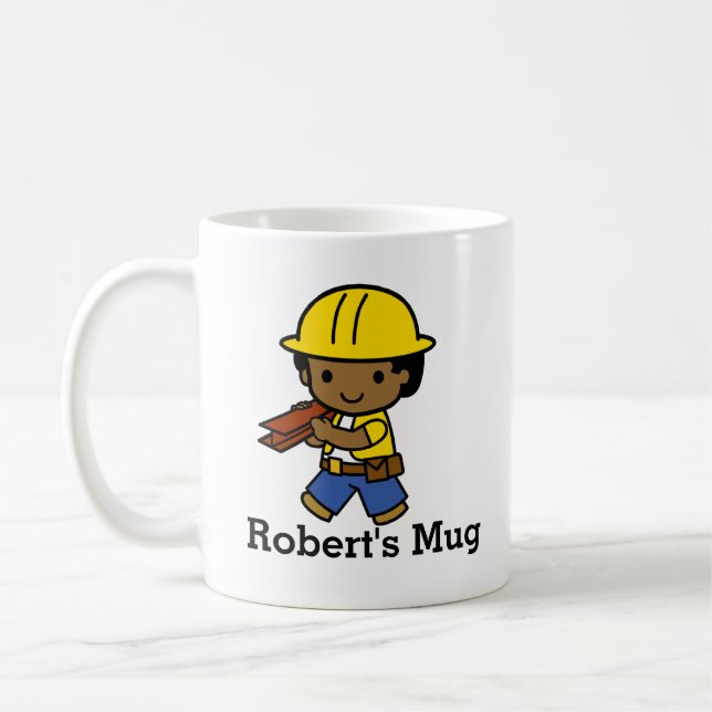 Caneca De Café Construtor Personalizado Menino de Chapéu Amarelo (Esquerda)