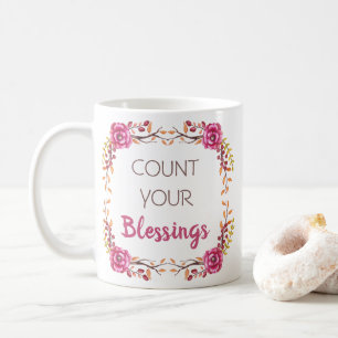 Caneca De Café Conte Suas Bênçãos Autumn Floral Ação de Graças