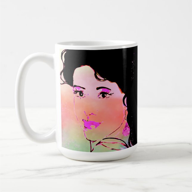 Caneca De Café Contemporary Drawing of Dark Haired Girl  (Esquerda)
