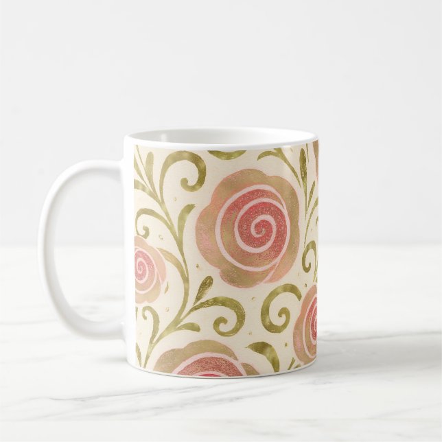 Caneca De Café Conto de Fadas Rosa e Dourado Rosas Princesa Livro (Esquerda)
