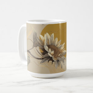 Caneca De Café Contorno de Girassol Minimalista Neutro