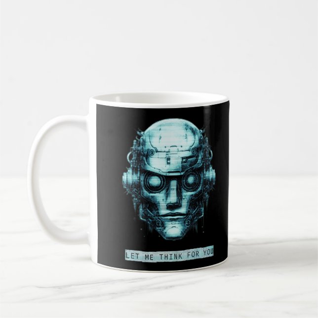 Caneca De Café Controle da mente Cyberpunk Robot Blue Grunge (Esquerda)