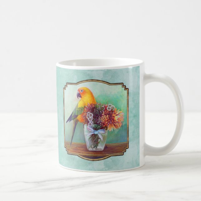 Caneca De Café Conure e flores de Sun (Direita)