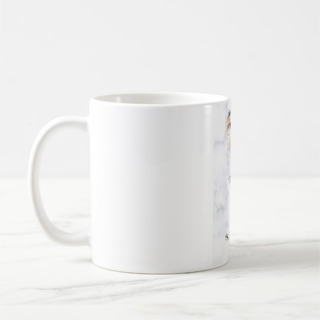 Caneca De Café Convite de Casamento Floral de Mármore Dourado Ele (Esquerda)