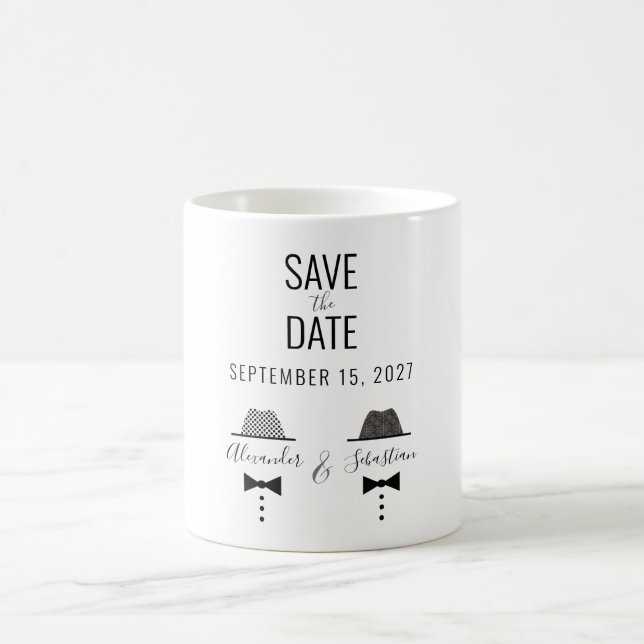 Caneca De Café Convite de Salvar a Data de Casamento Gay Simples (Centro)