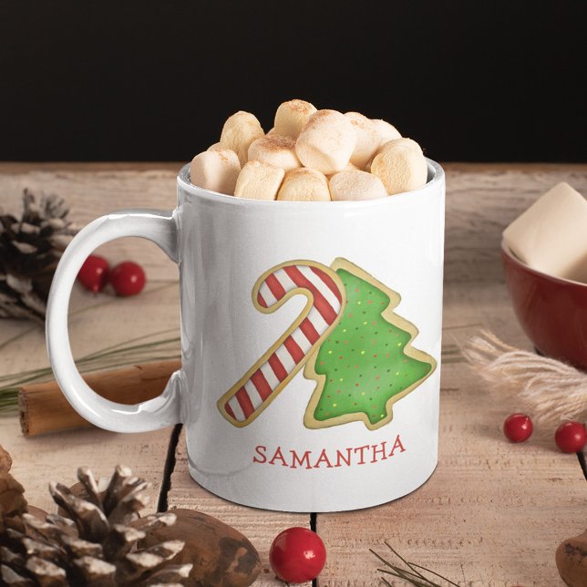 Caneca De Café Cookies de Cueca Branca de Natal Personalizados (Christmas cookies whimsical watercolor colorful cute custom mug. )
