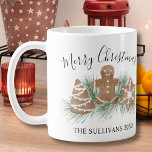 Caneca De Café Cookies de Natal Personalizados por Aquarelas<br><div class="desc">Esta caneca festiva de Natal é decorada com bolachas e folhagem de Natal a aquarelas. Facilmente personalizável. Original Watercolor © Michele Davies.</div>
