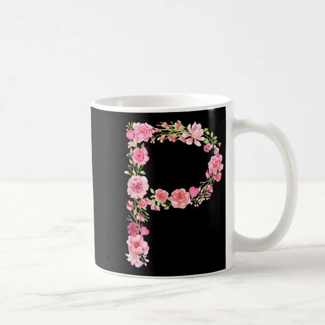 Caneca De Café Cool Initial Alphabet Monogram Flowers Floral Lett (Direita)
