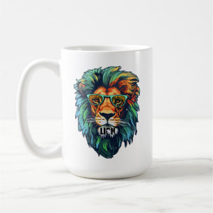 Caneca De Café Cool King – Leão Colorido com Óculos de Sol Design