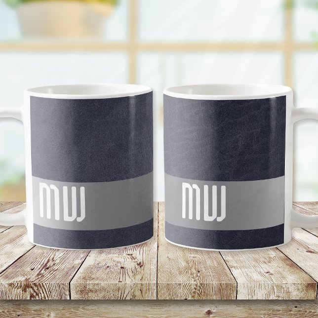 Caneca De Café Cool Leather Metal Stripe Bold Monogram (Criador carregado)
