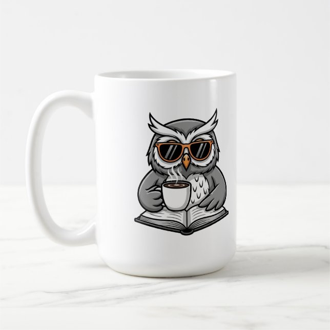 Caneca De Café Cool Owl Reading With Coffee (Esquerda)