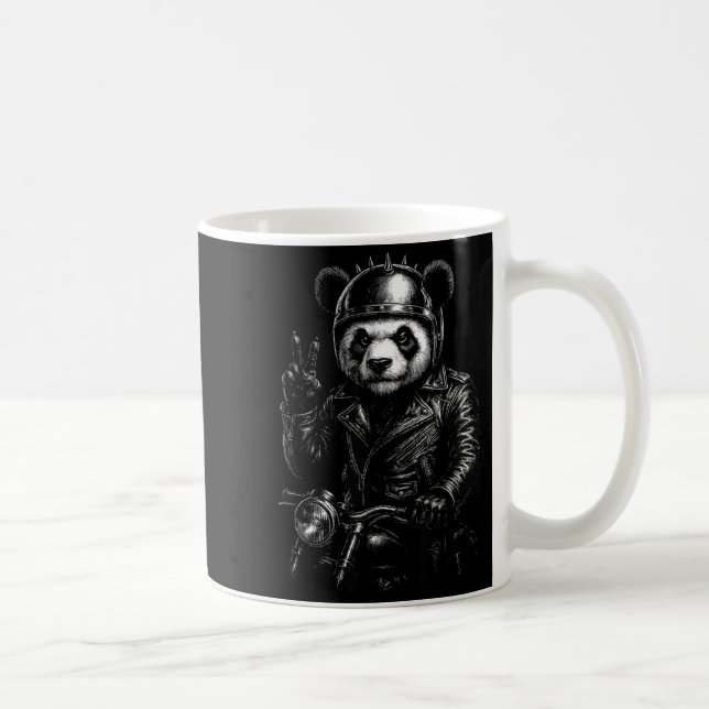 Caneca De Café Cool Panda Punk Peace Sign Motorcycle  (Direita)