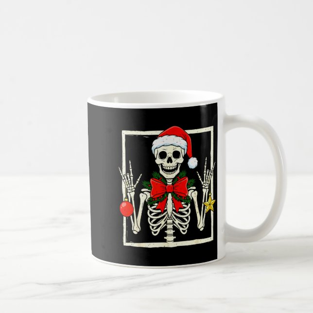 Caneca De Café Cool Rocker Skeleton Santa Hat Christmas Punk Rock (Direita)