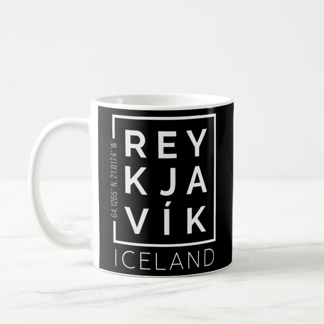 Caneca De Café Coordenadas da Cidade da Islândia de Reykjavik, na (Esquerda)