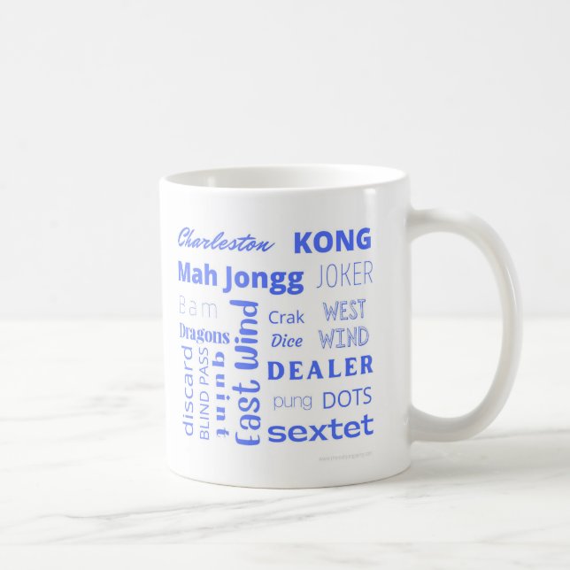 Caneca De Café Copo americano Mah Jongg com palavras azuis (Direita)