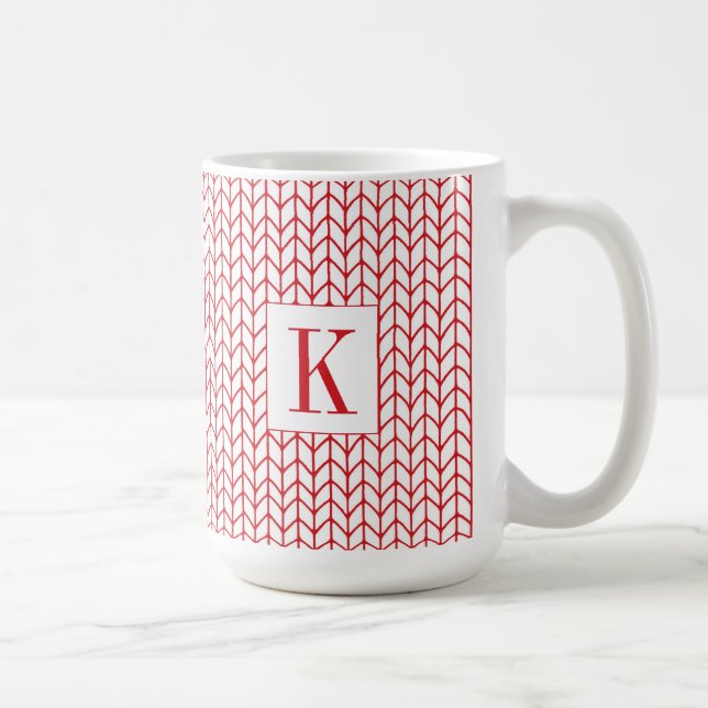 Caneca De Café Copo Branco Alto RED LINE KNIT + Inicial (Direita)
