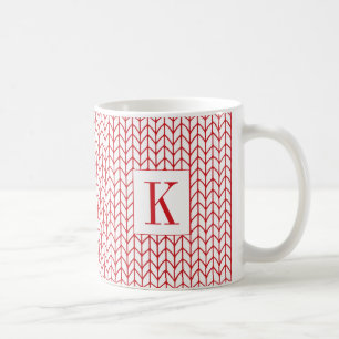 Caneca De Café Copo Branco de MALHA VERMELHA + Inicial