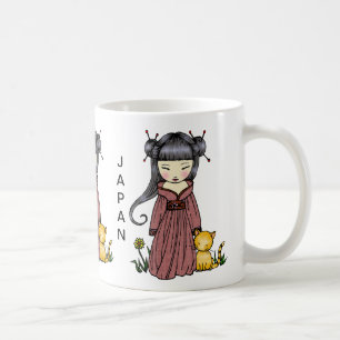 Caneca De Café Copo de Apoio ao Japão Garota Kimono