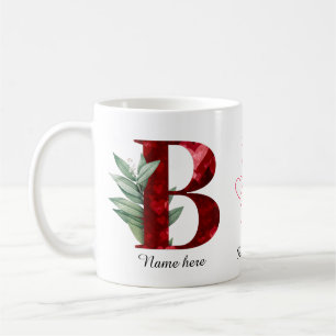Caneca De Café Copo de Café com Letra Floral Vermelha Elegante Co