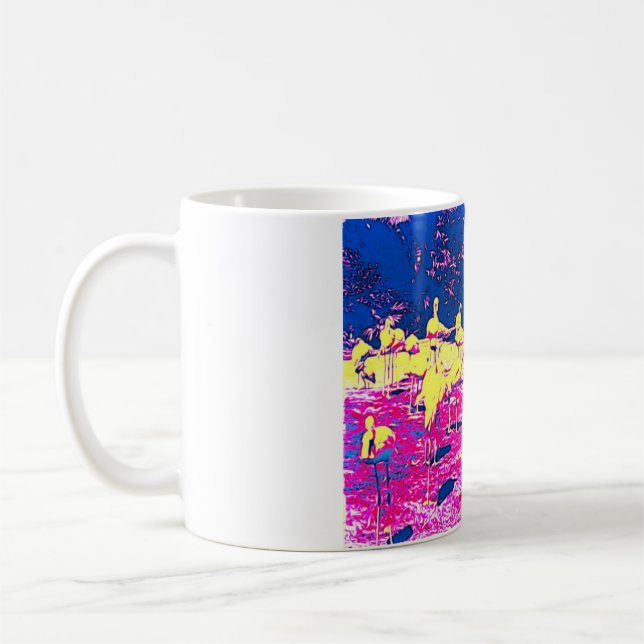Caneca De Café Copo Desenhado com Flamingo Colorido (Esquerda)