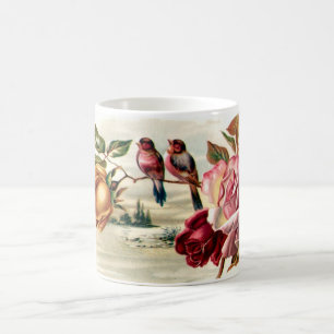 Caneca De Café Copo dos rosas do pássaro do vintage