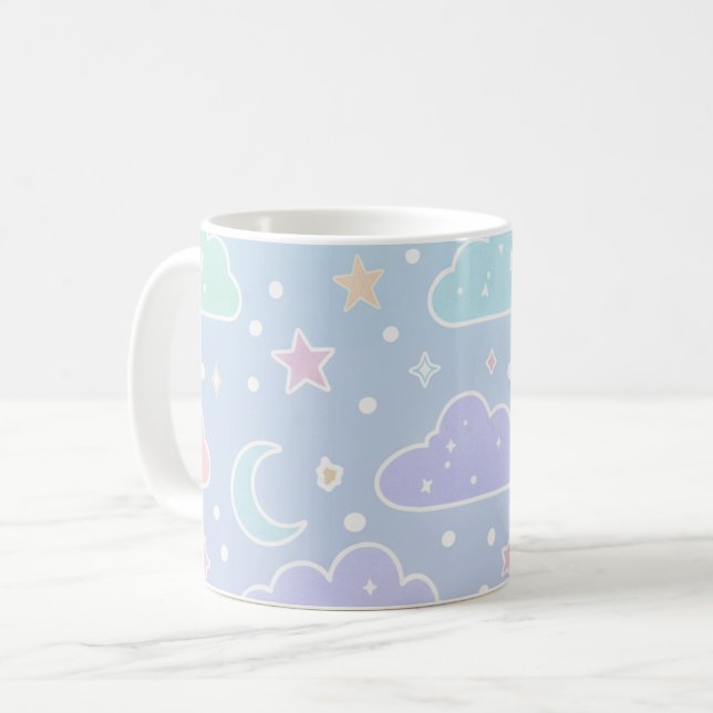 Caneca De Café Copo Estético Lua e Estrelas Kawaii (Frente Esquerda)