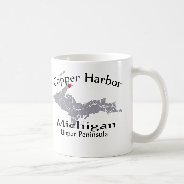 Caneca De Café Copper Harbor Michigan Heart Map Design Mug (Direita)