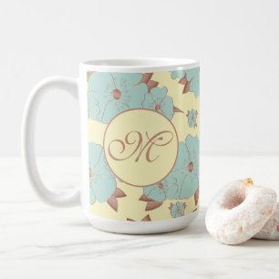 Caneca De Café Copper Pale Teal Floral em Pastel amarelo