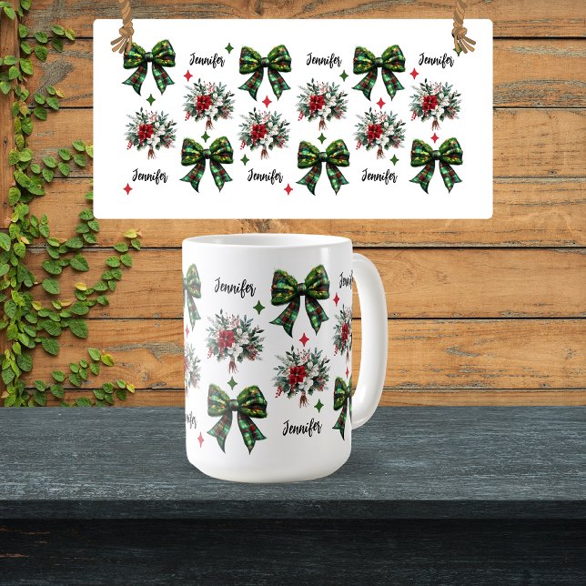 Caneca De Café Coqueteira Floral de Natal Personalizada para Mulh (custom Christmas mug, bulk Christmas mugs, Christmas mug for coworker, Christmas gift for women,)